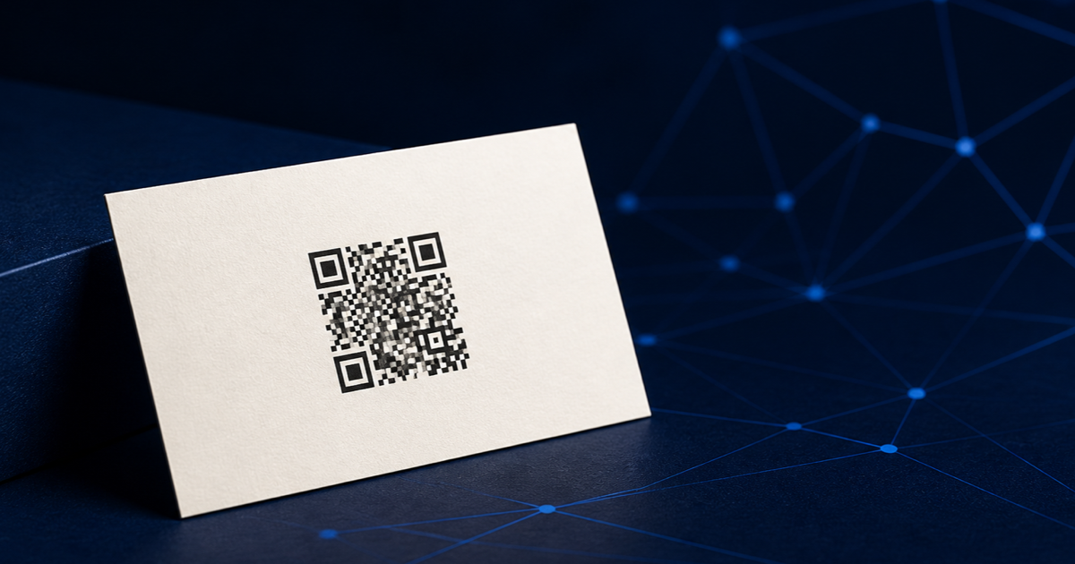 A QR code on a business card for opening a LinkedIn profile